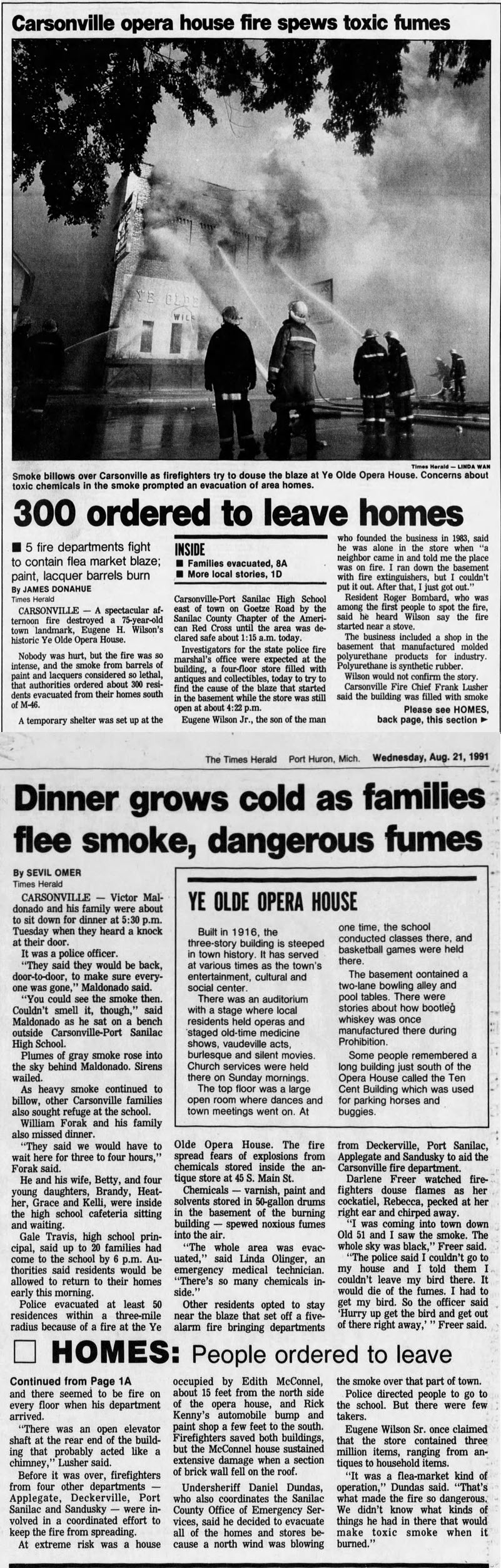 Carsonville Opera House - August 1991 Article On Fire (newer photo)